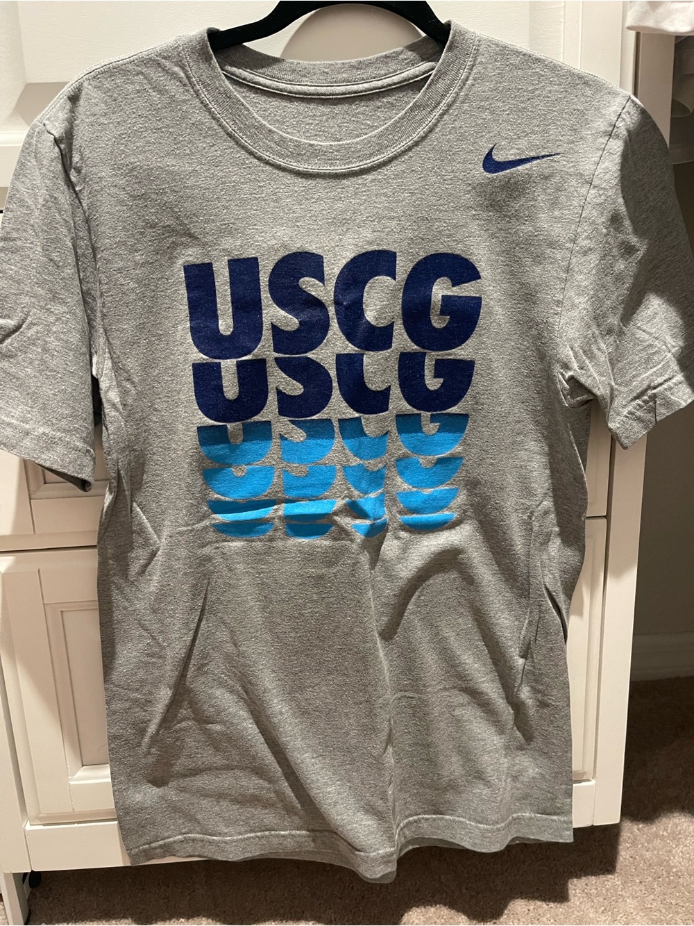 Nike Gray Tee with Navy and Light Blue USCG Graphic